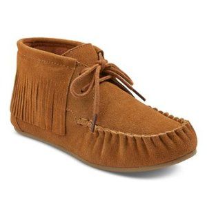 Target Brand Tan Suede Moccasin with Fringe Ankle Boot - Size 10